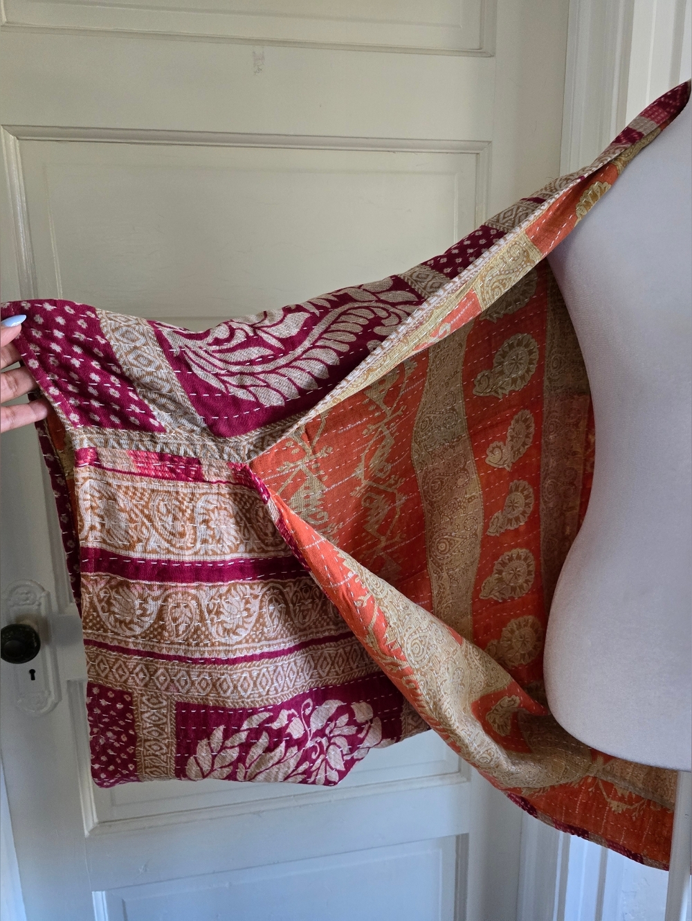 Reversible Patchwork Kantha Shawl - Multi Colors - Picture 2 of 4